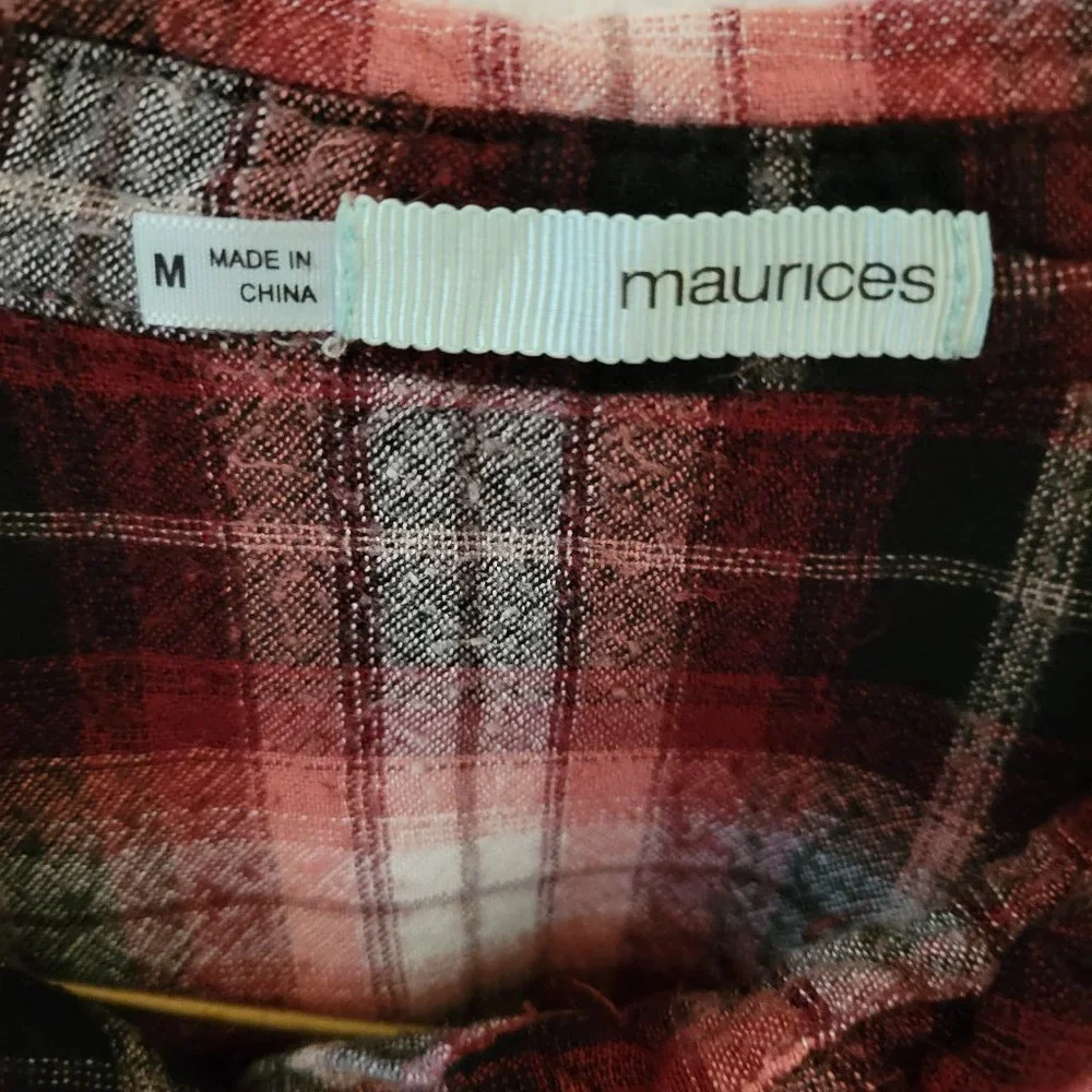 EUC Maurices Red and Black Button Down Shirt Notched Collar - Picture 3 of 7